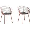 Beliani Set di 2 Sedie da Pranzo Design in Metallo Color Rosso Metallizzato Cuscino Ecopelle Hoback