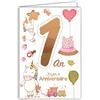 Afie 69-2101 Carta Buon Compleanno 1 anno Bambino Ragazza Unicorni Cuore Palloncini Stella Giocattoli