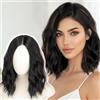 PORSMEER Parrucche lace front colore ombre nero mix castana parrucche donna capelli riccia middle lace front wigs naturali sintetici hair (14 inch)