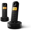 Philips D1602B / 01- Telefono cordless DECT con 2 ricevitori, ampio display (4,1 cm) e ID chiamante - Nero