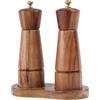 DeroTeno Set Macina Sale e Pepe con Vassoio per Macinino, Macina Sale Regorabile in Ceramica, Macina Pepe in Acciaio Inossidabile, in Legno di Acacia, Altezza 16,5 cm, Diametro del Fondo 5 cm