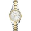 Fossil Orologio Scarlette da donna, 32 mm, movimento al quarzo con data a tre lancette e cinturino in acciaio inossidabile, 32 mm, Argento e oro con glitter