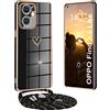 Yutwo Cover Per OPPO Find X5 Lite Con Cordino e Tracolla, Custodia Antiurto TPU Corda Silicone Cuore Carino - Nero