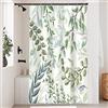 Uiiooazy Tenda Doccia Antimuffa, Tenda da Doccia 120x200cm Foglie Verde Salvia Eucalipto Blu Grigio Tende da Bagno Tessuto Lavabile Impermeabile Poliestere Tende per Vasca da Bagno con 8 Anelli
