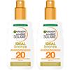 Garnier Ambre Solaire Ideal Bronze Spray Solare Protettivo Viso Corpo SPF 20 Protezione Media contro UVA UVB Formula Waterproof con Attivatore di Melanina per Abbronzatura Intensa - 2 Flaconi da 200ml