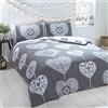 Rapport Home Rapport Cuori Natale Scandi Set Copripiumino, 100% Cotone Spazzolato Grigio, Singolo