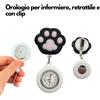 Orologio da infermiere a forma di zampetta, retrattile, con clip e lancette fluorescenti