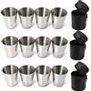 Spldsun 12 pezzi Fiaschetta in acciaio Inox, Mini Tazza Con 3 Tasche In Pelle Per Grigliate, Impilabile, con Custodia in Pelle, in Acciaio inox, Portatile, Accessorio ideale come Regalo