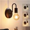Lightess Applique da Parete Dimmerabile con Interruttore, Lampada da Parete Industriale Interno Vintage E27, Applique Illuminazione Metallo Nero per Corridoio Attico