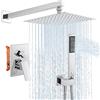 KES Sistema Doccia a 3 Modalità di Erogazione Soffione Quadrato 25 cm con Doccetta Valvola Grezza e Finiture Set Doccia Pioggia Bagno Cromo Lucido, X6230-CH