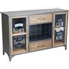 MIlani Home ORLY - madia industrial in acciaio e legno con portabottiglie