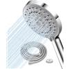 FASDUNT Soffione Doccia con Tubo 2m, Soffione Doccia Anticalcare (120 mm di Diametro) on 5 Tipi di Getto, Doccia Soffione Alta Pressione Risparmio Idrico 9,5L/min, Cromato