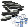 Rapesco 1733 Confezione Business: 6 Pinzatrici Germ-Savvy Antibatterico Marlin, Capacità 25 fogli, e 12 Scatole da 1000 Punti 26/6 mm, Nero
