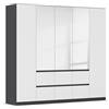 Rauch Möbel Mainz, armadio con ante girevoli, bianco/grigio metallizzato, nero, specchio a 5 ante, 6 cassetti, pacchetto accessori Basic 3 ripiani, 3 aste, senza maniglie, larghezza x profondità 226 x