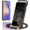 Micoden Cover per Samsung Galaxy A54 5G in silicone con collana con motivo cuore d'amore carino, custodia con cordino, cordino in corda per Samsung Galaxy A54 5G (Nero)