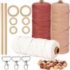 HanCheng 60 m x 3 mm Filo Macrame Set di 3, Colorata Corda Macrame Kit con 40 Perline, 6 Cerchi, 2 Bastoncini, 3 Portachiavi (Beige, Bordeaux, Rosa Scuro)