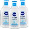 Nivea MicellAIR Acqua Micellare per Pelli Normali Struccante Viso e Occhi con Complesso Micellare Senza Risciacquo Detergente Viso Occhi e Labbra - 3 Flaconi da 400ml