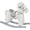 HOMCOM Cavallo a Dondolo in Peluche e Legno con Suoni e Orsetto Incluso, per Bimbi da 18-36 Mesi, 65x26x55cm, Bianco|Aosom