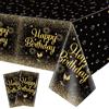 QUERICKY 2 pacchetti di tovaglie nere e oro di buon compleanno, 130 x 220 cm nero oro rettangolo copritavolo per uomini donne ragazzi ragazze compleanno decorazioni di partito Forniture