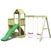 Fungoo Gioco per bambini da esterno in legno fungoo floppi torretta con torretta scivolo e altalena doppia, 379x396x277 cm