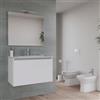 DEGHI Bagno completo con mobile bagno sospeso 80 cm bianco opaco 2 ante con specchio sanitari e miscelatori - Davis