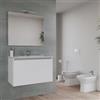 DEGHI Bagno completo con mobile sospeso 80 cm bianco opaco 2 ante con specchio sanitari e miscelatori - Davis