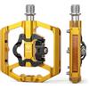 GEWAGE Pedali piatti doppia funzione e pedale SPD con riflettori, piattaforma piatta con 3 cuscinetti,pedali a scatto in alluminio da 9/16 pollici con tacchetti per bici da corsa,MTB(arancione giallo)