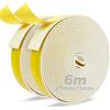 SDLDEER Gomma espansa autoadesiva bianca, nastro sigillante autoadesivo 25 mm (L) x 3 mm (S), nastro adesivo in schiuma per finestre, porte, sigillo, anti-collisione, isolamento acustico, 2 rotoli da 6 m di