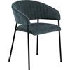 AC Design Furniture Anna Set di 2 sedie da pranzo morbide con effetto ciniglia, sedie da cucina, sala da pranzo con braccioli, sedie imbottite blu scuro con gambe in metallo nero