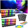 AOOWU Trucchi Neon, 16 Colori Trucchi Fluo Pittura di Corpo con Stencil e Pennelli, Color Body Paint UV Face Paint Kit Colori per Pancia, Set Truccabimbi per Halloween, Festa, Carnevale