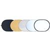 Rollei Pro 5 in 1 Collapsible Reflector 92 x 122 cm - Riflettore pieghevole professionale 5 in 1 92x122 cm - Riflettore ovale con diverse coperture (Diffusore, Riflettore argentato, -Gold, -bianco, -nero), per fotografia di ritratti