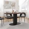 DEGHI Tavolo da pranzo ovale 180x90 cm top in legno con gamba centrale e base in metallo nero - Raynold