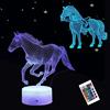 xocome Luce notturna 3D cavallo, 3 motivi con telecomando, 16 colori LED illusione animale per casa ufficio decorazione regali