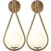 KRIPINC Applique Sfera Vetro Interno Moderna per Comodino, 2 Pezzi, Dorata | Lampada da Parete Vintage LED 5W G9 a Sfera Vetro con Design a Goccia, per Soggiorno, Camera da Letto, Corridoio e Scale