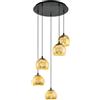 Eglo lampada a sospensione Alabraccin, luce a sospensione a grappolo con 5 | luci per sala da pranzo, metallo in nero e vetro dorato, da tavolo di sospensione, attacco E27, Ø 27 cm