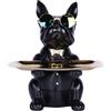 suruim Statuetta e salvadanaio a forma di bulldog, con vassoio, in resina, scultura a forma di animale, decorazione da tavolo, multifunzione, decorazione per casa e ufficio (nero)