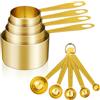 Cuteefun Set di 9 Misurino e Cucchiaio Dosatore, Manico in Acciaio Inox con Misure Metriche e Statunitensi, Misurini Cucina per Ingredienti Secchi e Liquidi per Cucina, Forno, Bevande (Oro)
