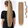 TESS Coda Capelli Extension 60 cm, Coda Finta Capelli Liscio Marrone cenere chiaro miscelato con biondo platino Coda Capelli 90g Code Finte per Capelli