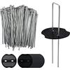 Mailesi 80 Picchetti Telo Pacciamatura da 15cm e Set 80 Rondelle per Fissaggio, Forma U Impieghi Gravosi Paletti Giardino in Acciaio Zincato per orto,Telo Pacciamatura Drenante,Telo per Erbacce