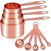 Cuteefun Set di 9 Misurino e Cucchiaio Dosatore, Manico in Acciaio Inox con Misure Metriche e Statunitensi, Misurini Cucina per Ingredienti Secchi e Liquidi per Cucina, Forno, Bevande (Oro Rosa)