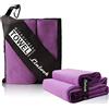Linlook Asciugamani Microfibra - Palestra Morbido, Leggero, ad Asciugatura Rapida, Asciugamano da Viaggio Compatto, Telo Mare (Viola, Set (160x80 + 80x40cm))