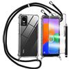 TTSWJBD Cover per TCL 403 e Vetro Temperato Custodia con Cordino Silicone Trasparente Morbida Cover Cellulare Girocollo Collana Necklace Protettiva Bumper Antiurto TPU Case, Nero