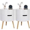 WOLTU TS50ws-2 Set di 2 Comodini Bianchi a 2 Ripiani Contenitore Rotondo Organizzatore da Letto Tavolino da Salotto in Legno