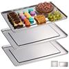 Relaxdays Vassoio in Acciaio Inox, Set 3 Piatti da Portata Rettangolari, Antipasto, Aperitivo, Buffet, 48x33 , Argento