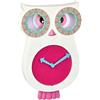 TFA Dostmann orologio da parete analogico a gufo per bambini LUCY, 60.3052.02, a basso rumore, a pendolo, a forma di gufo, ideale per la camera dei bambini/stanza dei giochi, per ragazzi, rosa