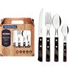 Tramontina Set di posate con coltelli da bistecca, coltelli affilati, forchette, cucchiaini, cucchiai con manici in legno, campeggio,cucina, rustico, lavabile in lavastoviglie, 21199905