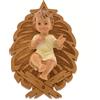 Gesù Bambino in resina con culla in legno d'ulivo - dimensioni 3x6,5 cm
