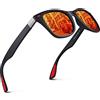 GQUEEN Occhiali da sole polarizzati da uomo e da donna, montatura TR90, 100% protezione UV400, Nero Opaco Arancione, Medium