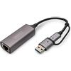 DIGITUS Adattatore di rete USB - 2,5 Gbit/s - RJ45 a USB-C 3.1 - incl. adattatore tipo A - Full Duplex - Auto MDI-X - Grigio