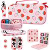 RHOTALL custodia per Nintendo Switch & Switch OLED, custodia rigida da viaggio portatile per accessori per Switch con custodia per gioco, 2 Joy Con Shell, tracolla e 2 tappi per pollice, rosa fragola